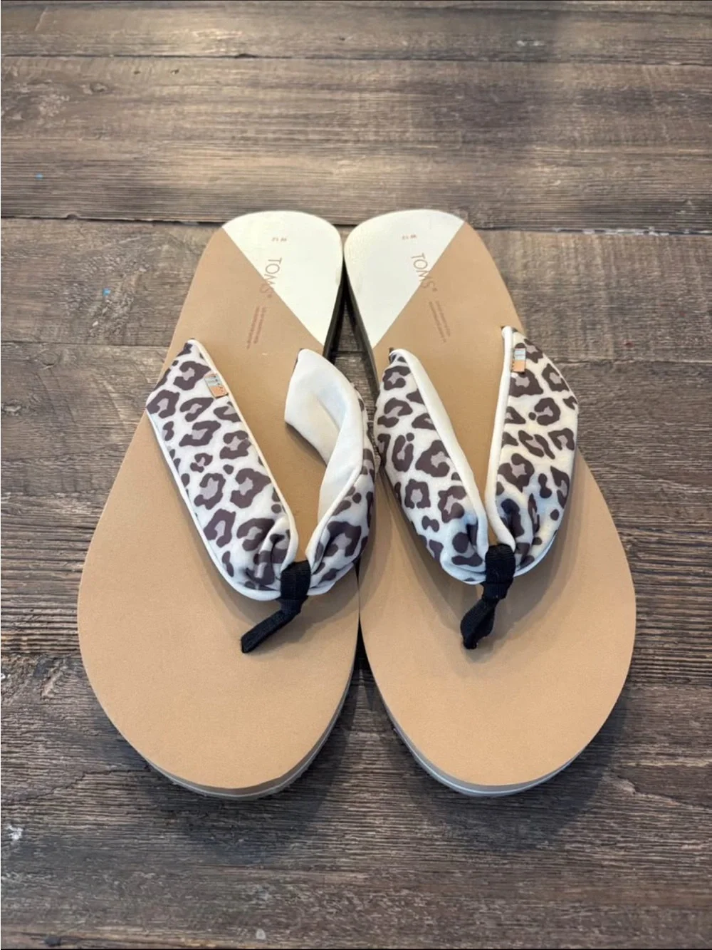 TOMS Tan Footbed Sandals with Leopard-Print Straps
